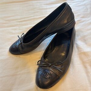 CHANEL Black and Navy Classic Leather Ballet Flats